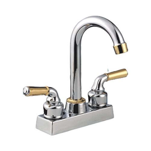 4 inches brass lavatory faucet ,basin faucet, hot and cold mixer brass body、 zinc lever handles、steel spout，satin chrome,gold & Chrome