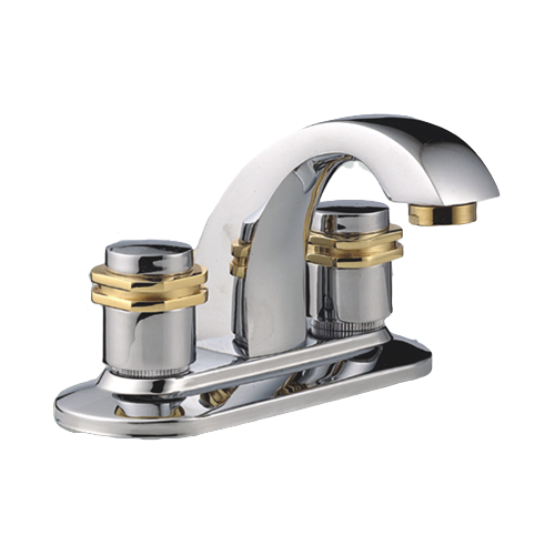 4 inches brass spout  lavatory faucet ,basin faucet, hot and cold mixer .steel ,ABS cover、 zinc  handles、   compression stem.   polished chrome & gold