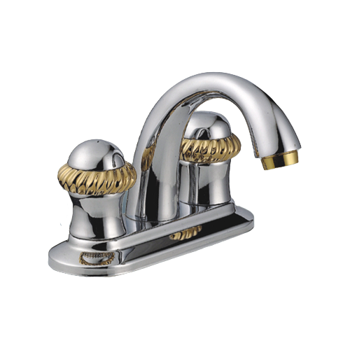4 inches brass spout  lavatory faucet ,basin faucet, hot and cold mixer .steel ,ABS cover、 zinc  handles、   compression stem.   polished chrome & gold